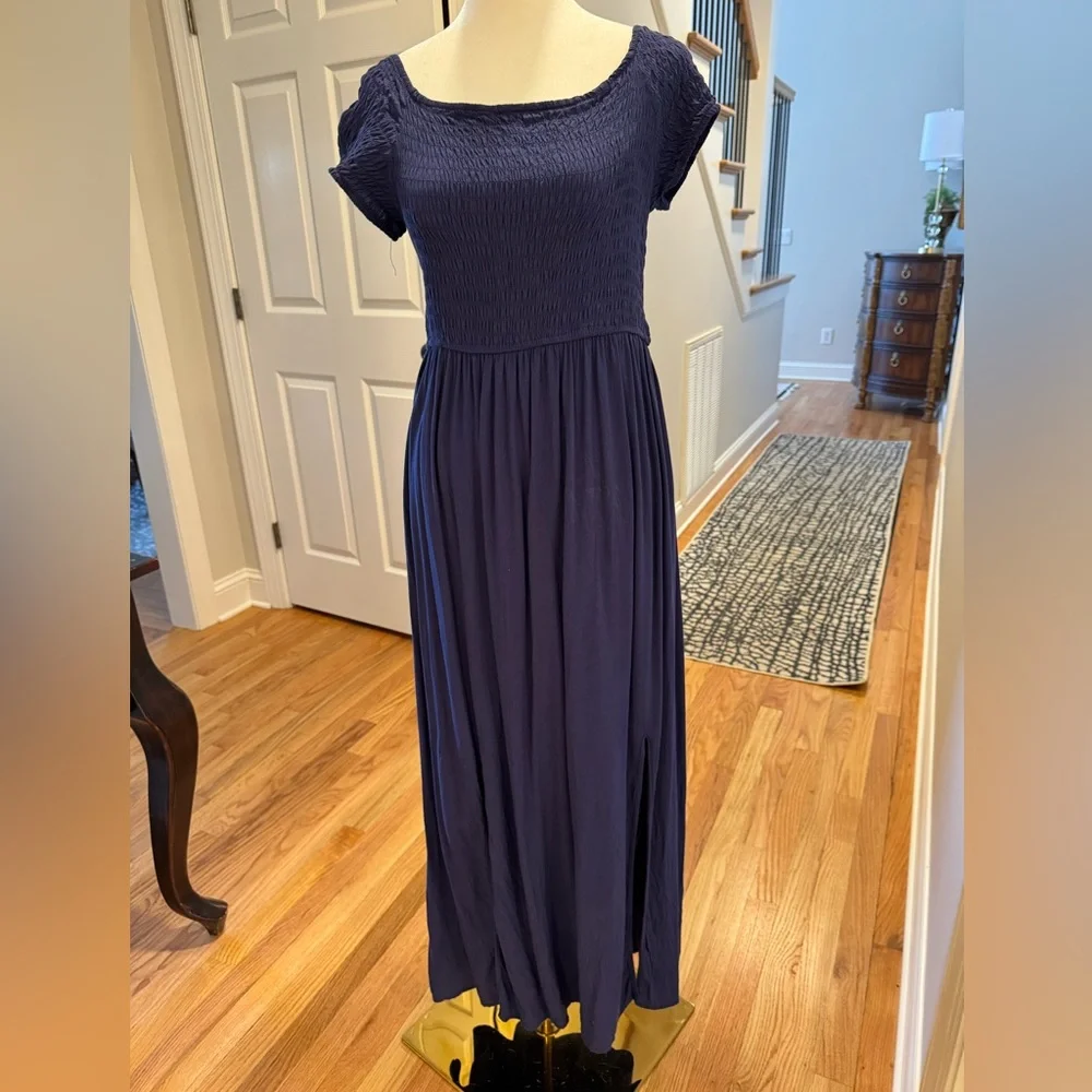 Cotton Emporium Navy Smocked off Shoulder Maxi Dress - Picture 2 of 11